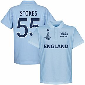 England Cricket World Cup Winners Stokes 55 Polo Shirt - Sky