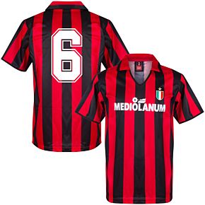 1988 AC Milan Home Retro Shirt + No.6 (Retro Flock Printing)