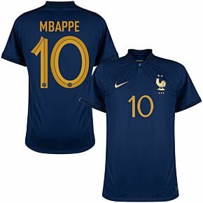 22-23 France Home Shirt + Mbappe 10 (Official Printing)