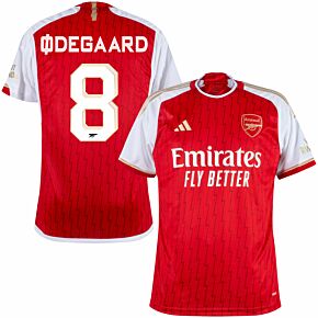 23-24 Arsenal Home Shirt + Ødegaard 8 (Cup Style Printing)