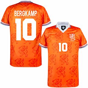 1994 Holland Home Retro Shirt + Bergkamp 10 (Retro Flock Printing)