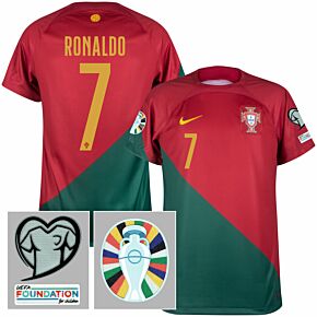 22-23 Portugal Home Shirt + Ronaldo 7 (Official Printing)+ Euro 2024 Qualifying Patch Set