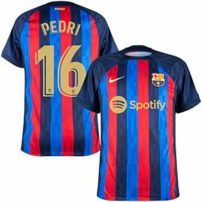 22-23 Barcelona Home Shirt + Pedri 16 (Official Printing)