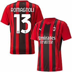21-22 AC Milan Home Shirt + Romagnoli 13 (Official Printing)