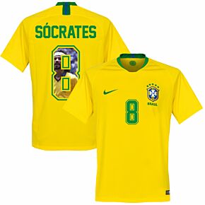 18-19 Brazil Home Vapor Match Shirt + Socrates 8 (Gallery Style Printing)