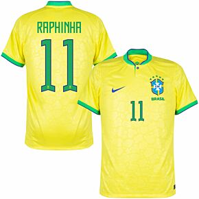 22-23 Brazil Home Shirt + Raphinha 11 (Official Printing)