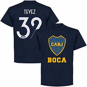Boca CABJ Crest Tevez 32 Tee - Navy (2019-2020 Style Back Print)