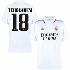 22-23 Real Madrid Home Shirt + Tchouameni 18 (Official Cup Printing)