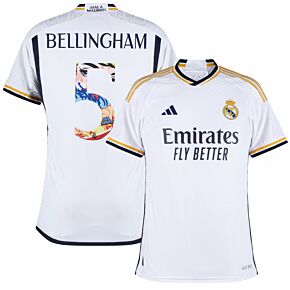23-24 Real Madrid Authentic Home Shirt + Bellingham 5 (Pre-Season Printing)