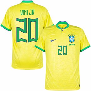 22-23 Brazil Home Shirt + Vini Jr 20 (Official Printing)