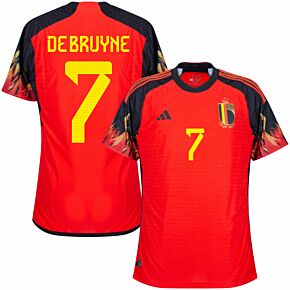 22-23 Belgium Home Authentic Shirt + De Bruyne 7 (Official Printing)