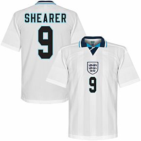 1996 England Euro 96 Home Retro Shirt + Shearer 9 (Retro Flex Printing)