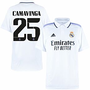 22-23 Real Madrid Home Shirt + Camavinga 25 (Cup Style Printing)