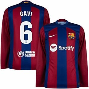 23-24 Barcelona Home L/S Shirt + Gavi 6 (La Liga)