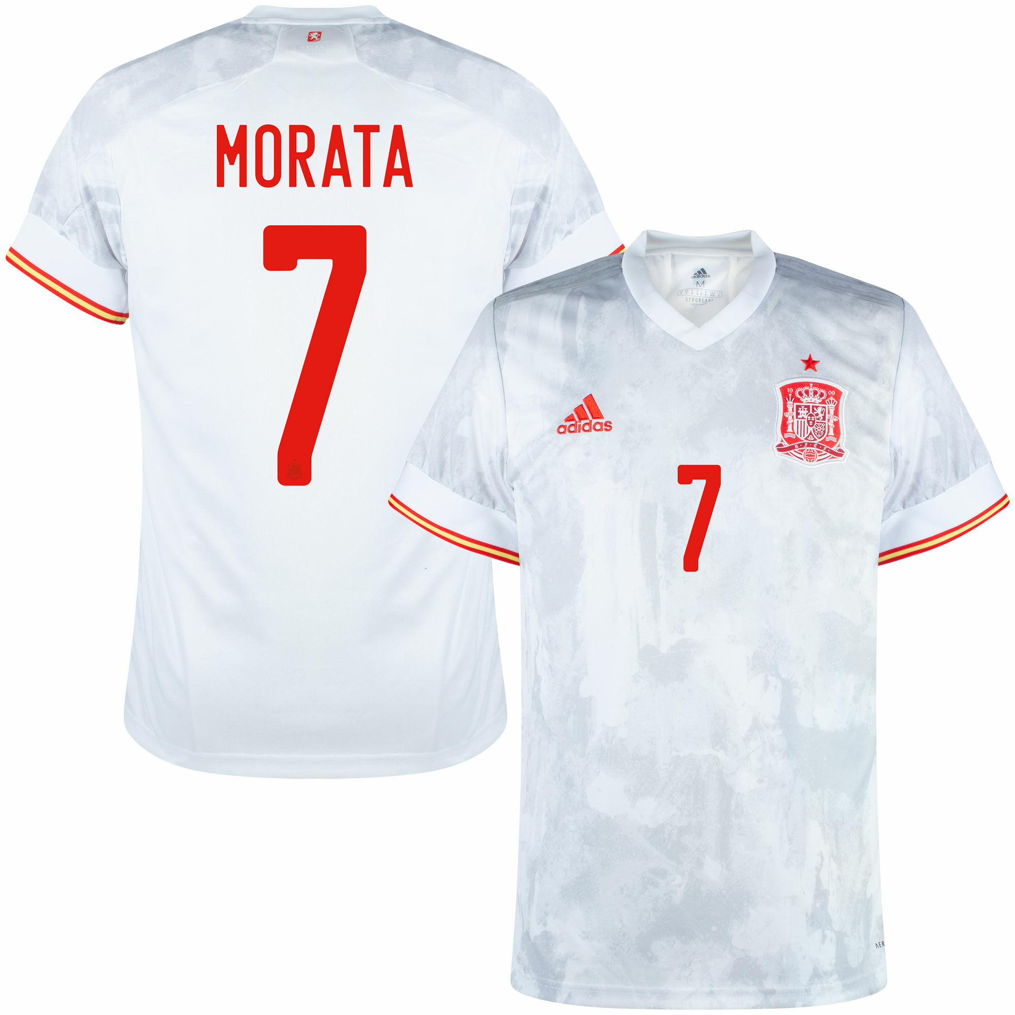 Španělsko - Dres fotbalový - bílý, oficiální potisk, sezóna 2020/22, číslo 7, venkovní, Álvaro Morata