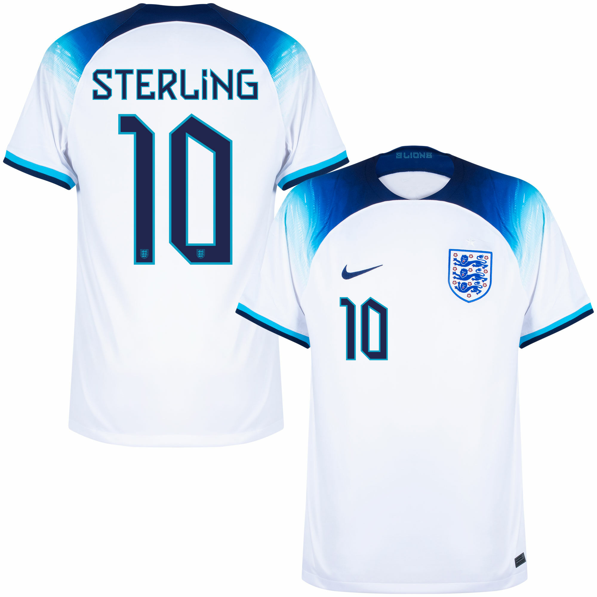 Anglie - Dres fotbalový - oficiální potisk, Raheem Sterling, číslo 10, domácí, bílý, sezóna 2022/23