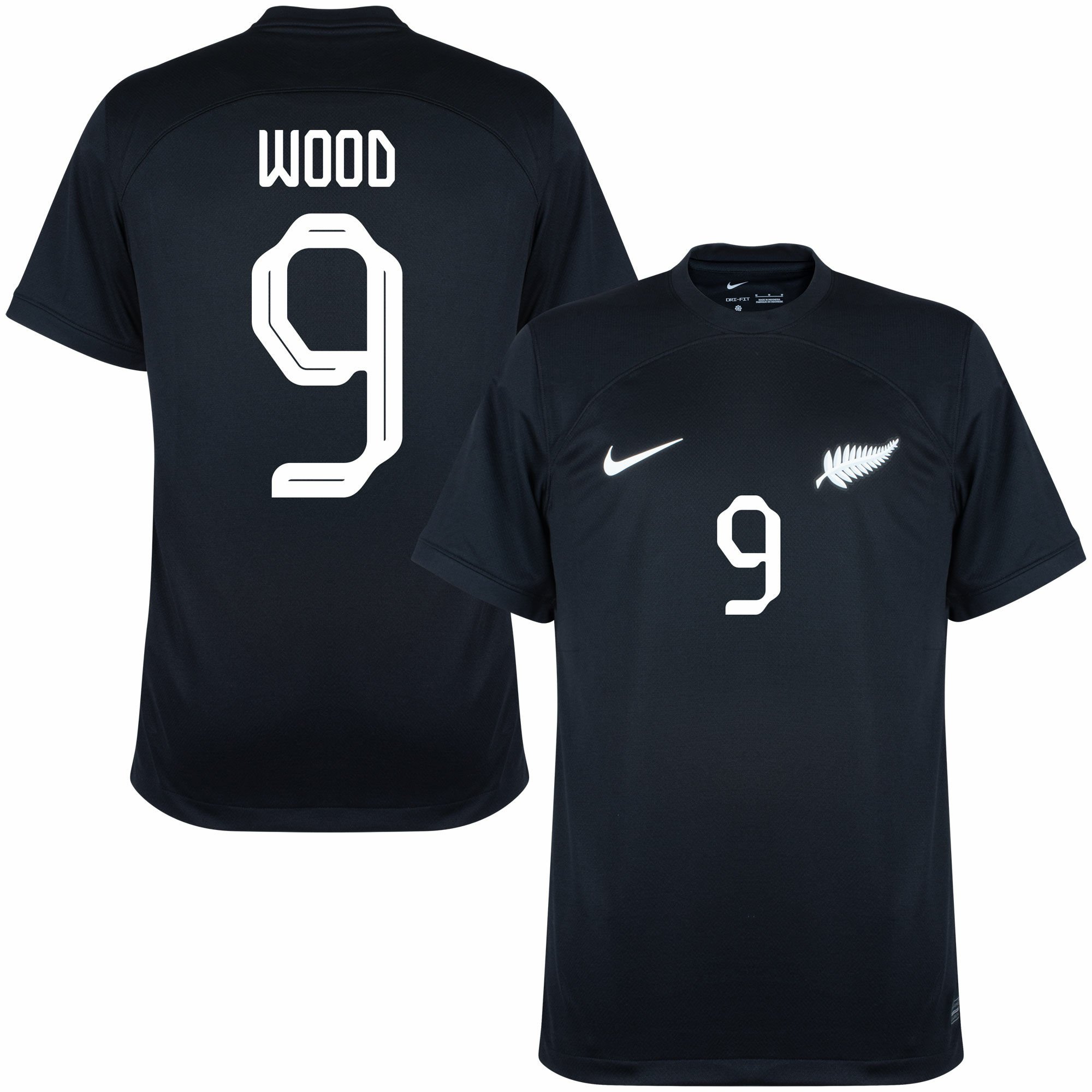 Nový Zéland - Dres fotbalový - fan potisk, dřevo, černý, sezóna 2022/23, číslo 9, venkovní