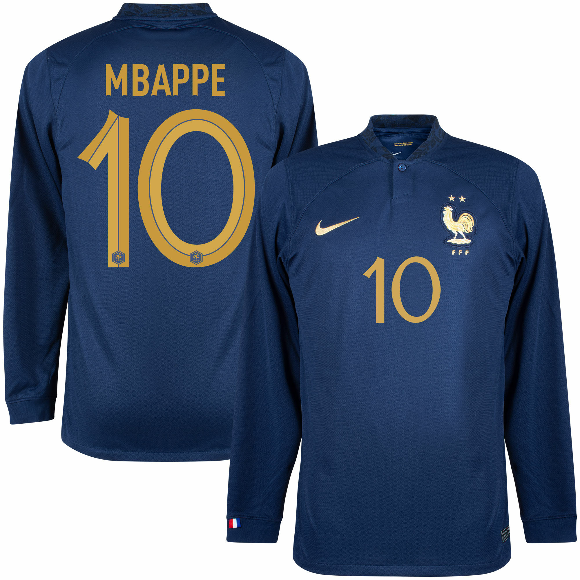 Francie - Dres fotbalový - oficiální potisk, Kylian Mbappé, dlouhý rukáv, číslo 10, domácí, sezóna 2022/23, modrý