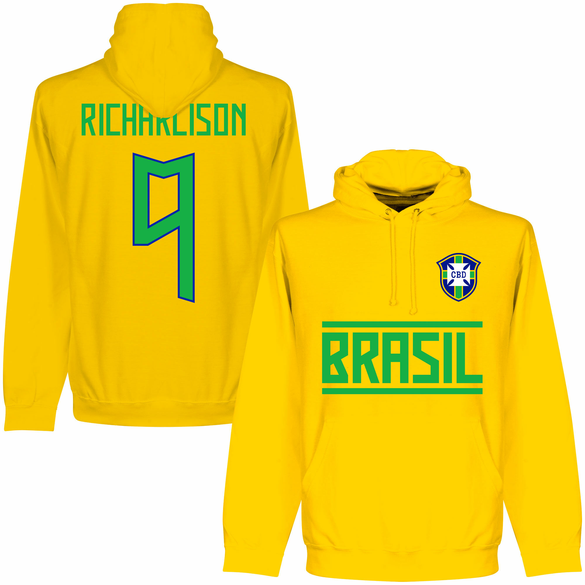Brazílie - Mikina s kapucí - Richarlison, žlutá, číslo 9