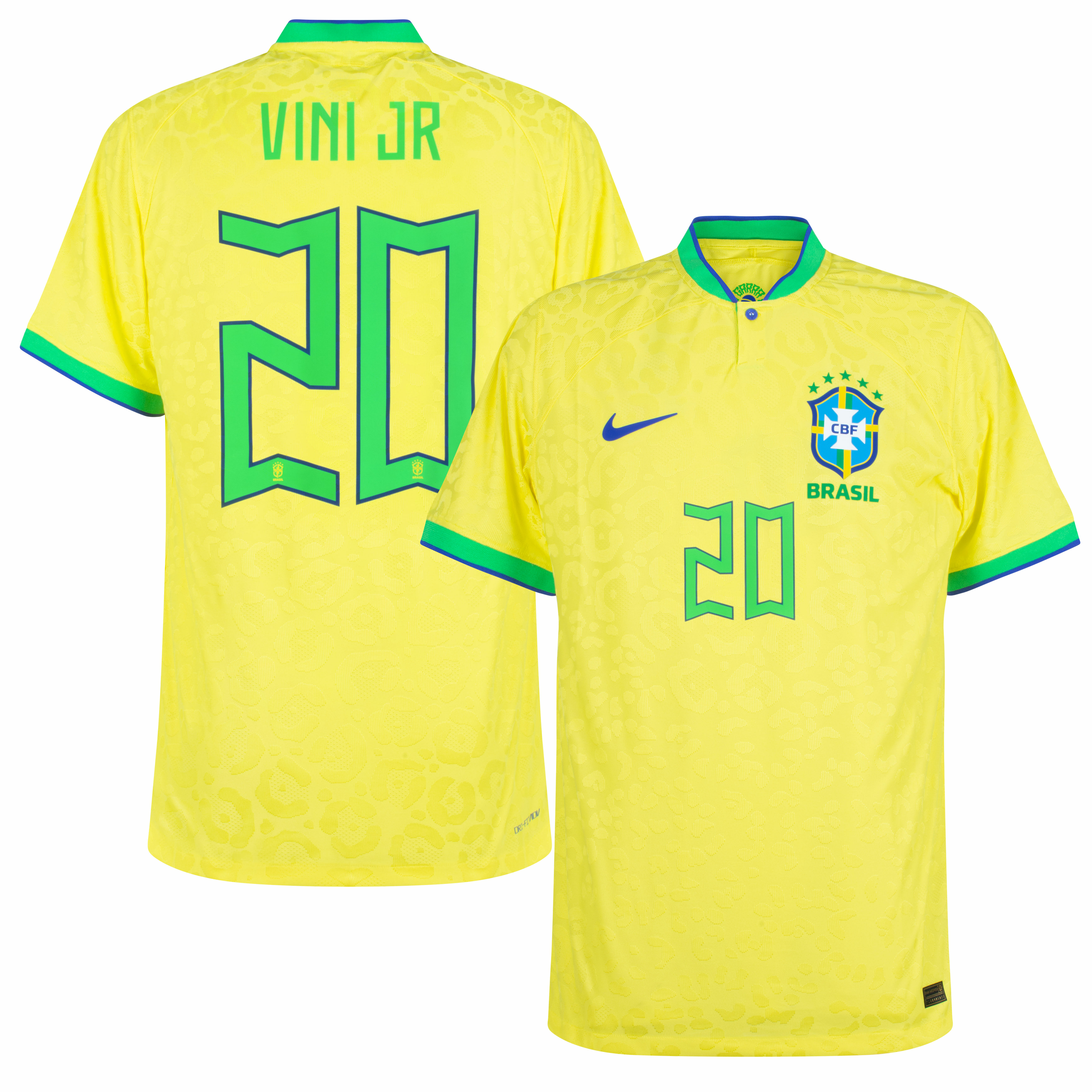 Brazílie - Dres fotbalový "Match" - oficiální potisk, žlutý, Vinícius Júnior, číslo 20, domácí, sezóna 2022/23, Dri-FIT ADV