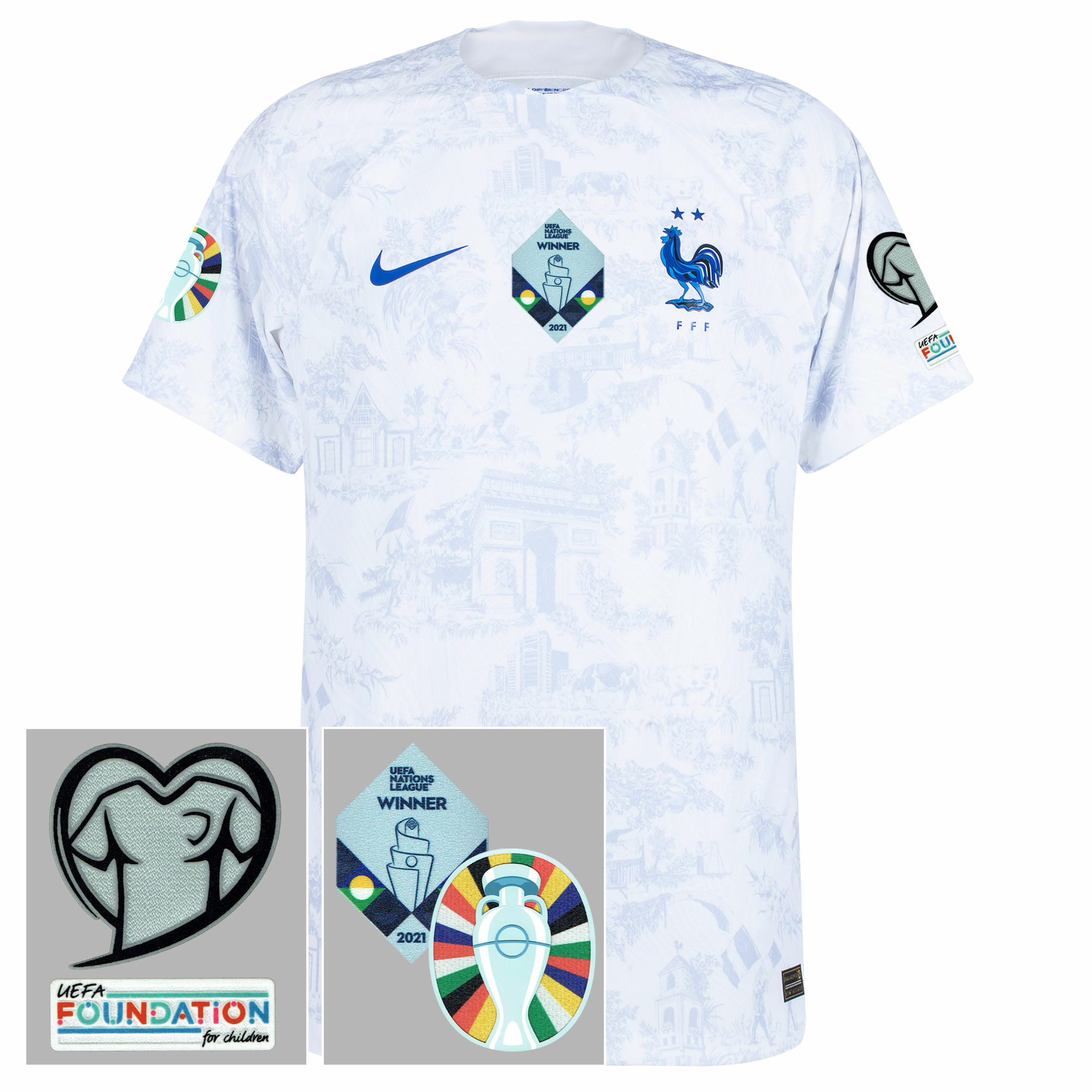 Francie - Dres fotbalový "Match" - logo Kvalifikace ME 2024/Ligy národů, bílý, sezóna 2022/23, Dri-FIT ADV, venkovní