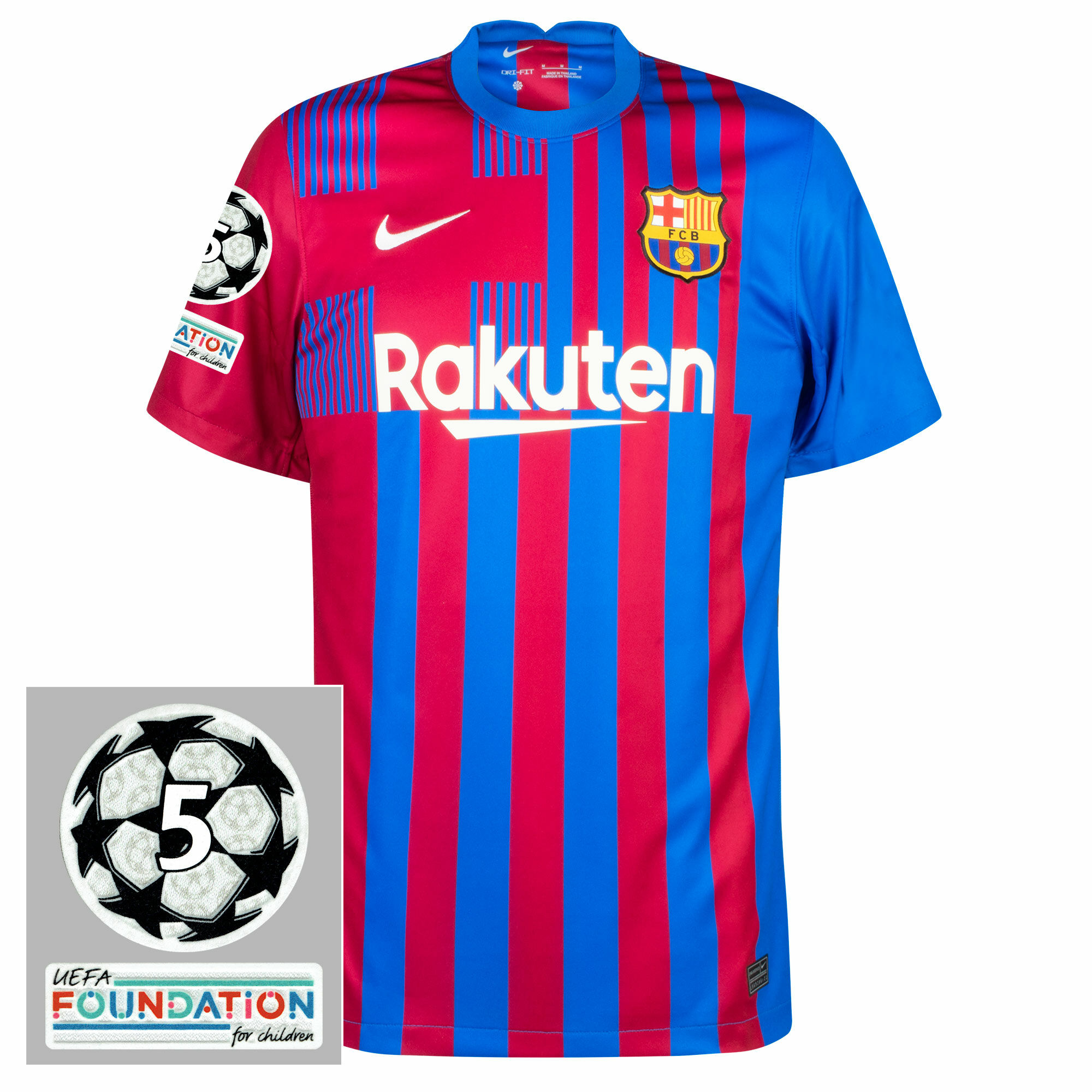 Barcelona - Dres fotbalový - sezóna 2021/22, loga UCL 5 a UEFA Foundation, modročervený, domácí