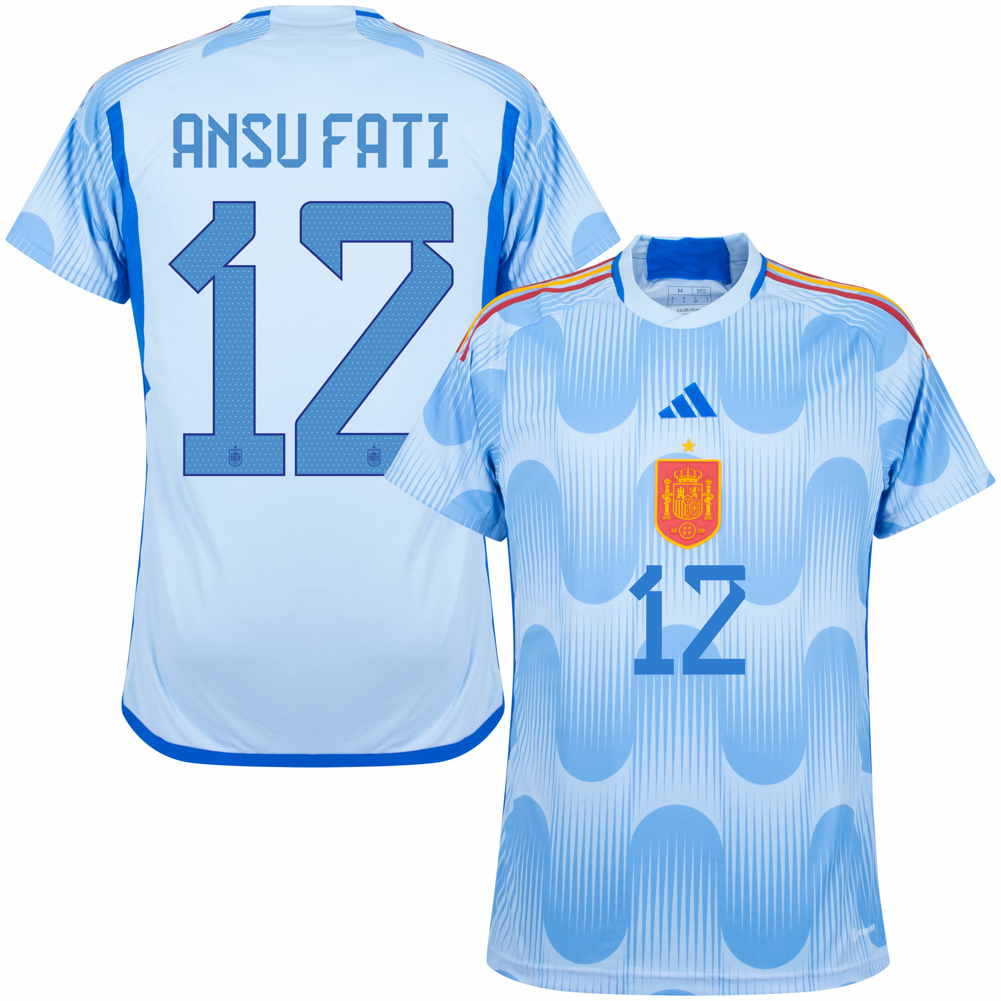 Španělsko - Dres fotbalový - oficiální potisk, Ansu Fati, číslo 12, sezóna 2022/23, modrý, venkovní