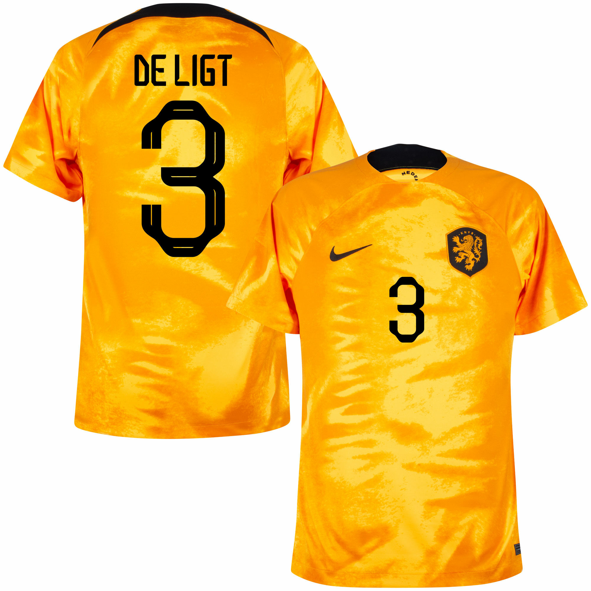 Nizozemí - Dres fotbalový - Matthijs de Ligt, oranžový, oficiální potisk, číslo 3, domácí, sezóna 2022/23