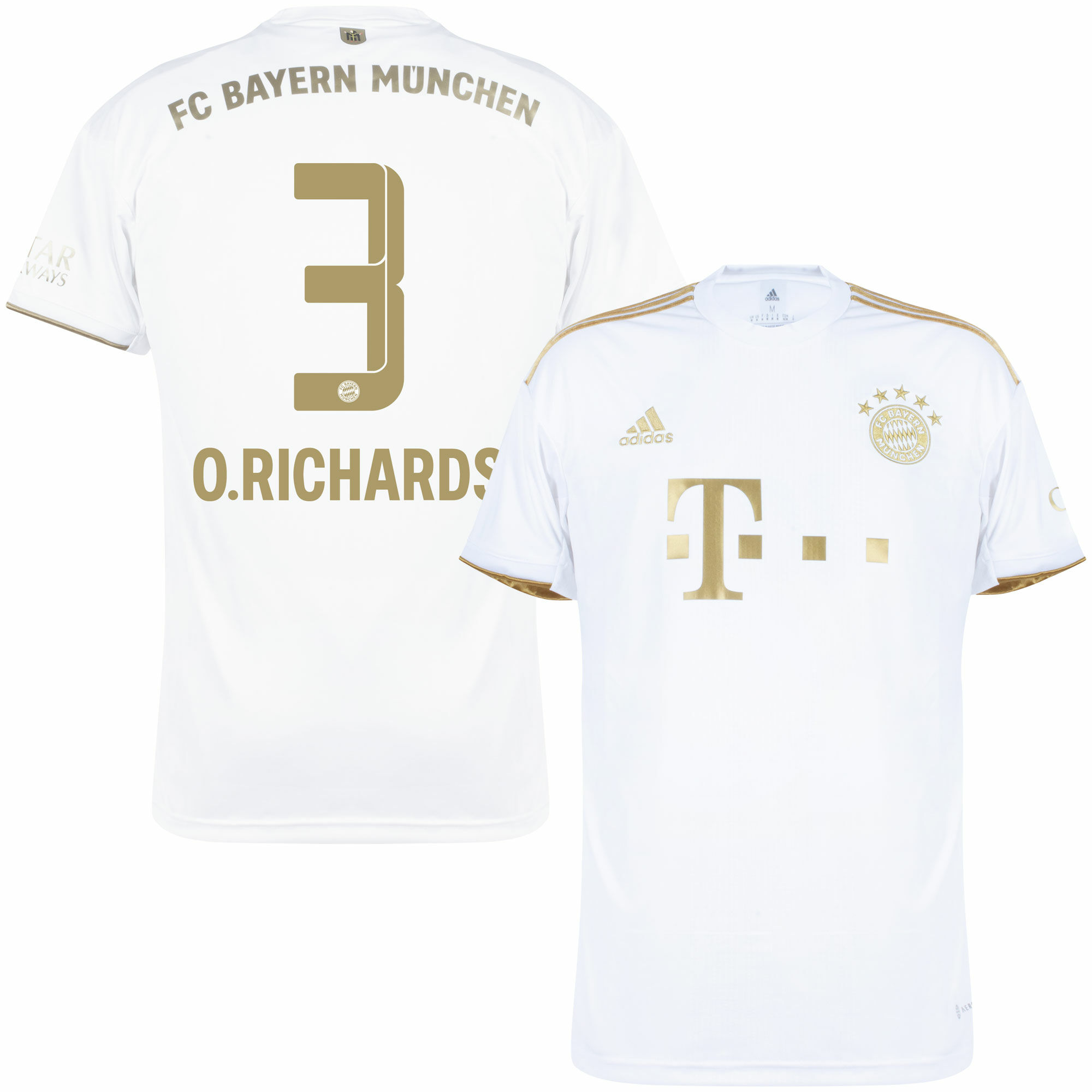 Bayern München - Dres fotbalový - Chris Richards, oficiální potisk, číslo 3, bílý, sezóna 2022/23, venkovní