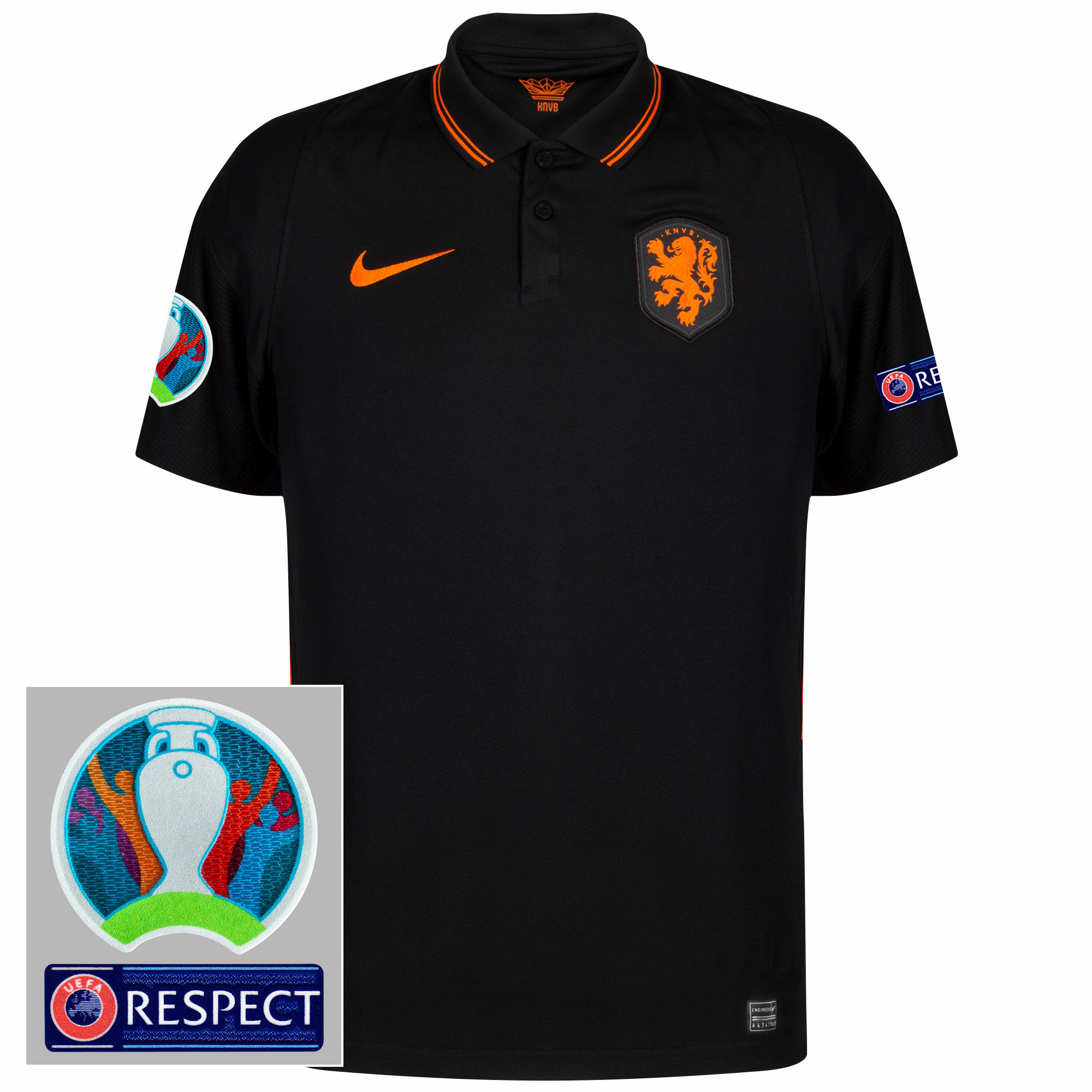 Nizozemí - Dres fotbalový - černý, sezóna 2020/21, loga Euro 2020, venkovní