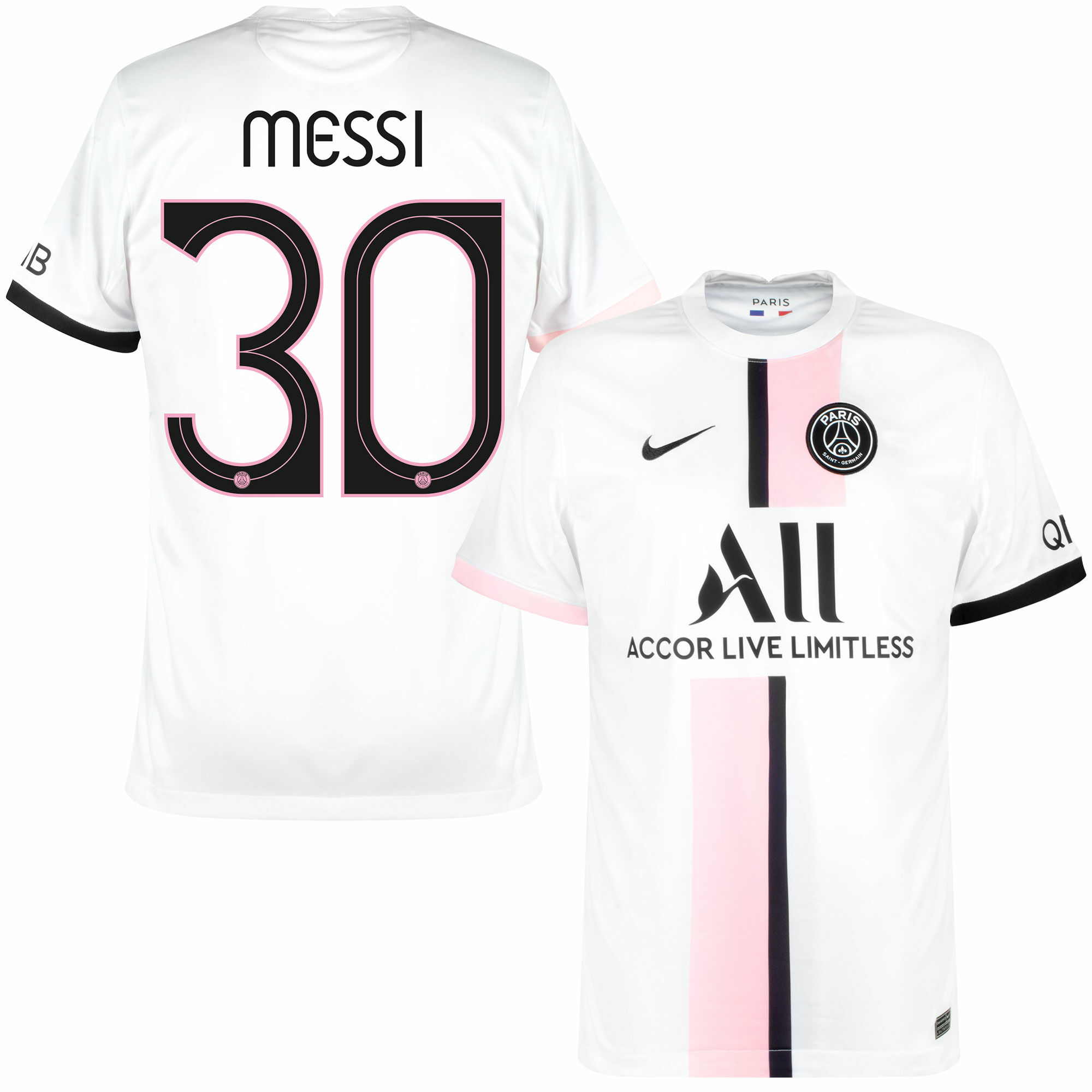 Paris Saint Germain - Dres fotbalový - číslo 30, oficiální potisk, sezóna 2021/22, bílý, Lionel Messi, venkovní