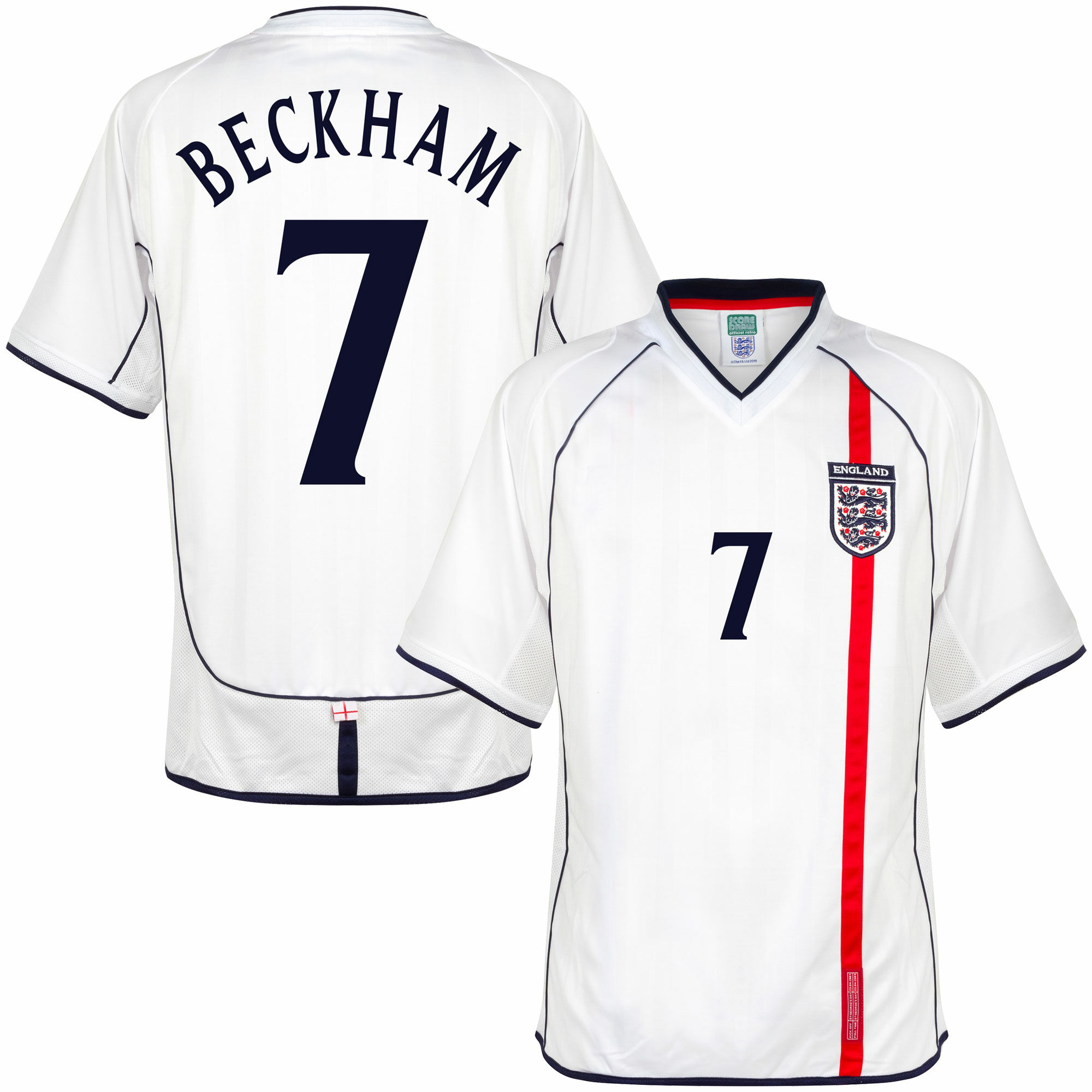 Anglie - Dres fotbalový - bílý, retro potisk z plsti, retrostyl, 2002, číslo 7, domácí, David Beckham, Mistrovství světa