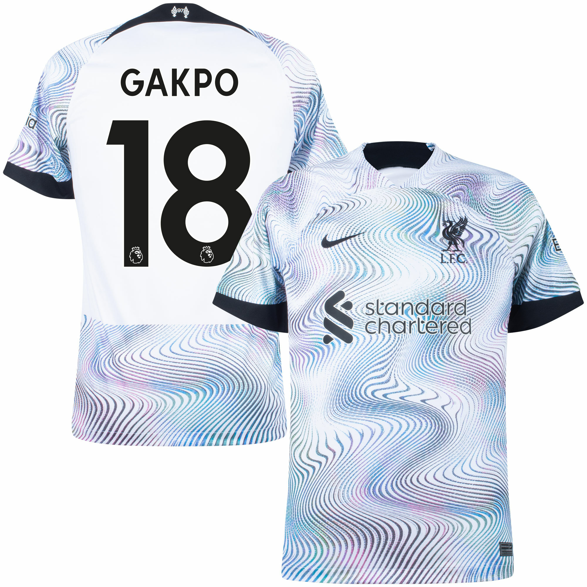 Liverpool - Dres fotbalový - číslo 18, Premier League, Cody Gakpo, bílý, sezóna 2022/23, venkovní