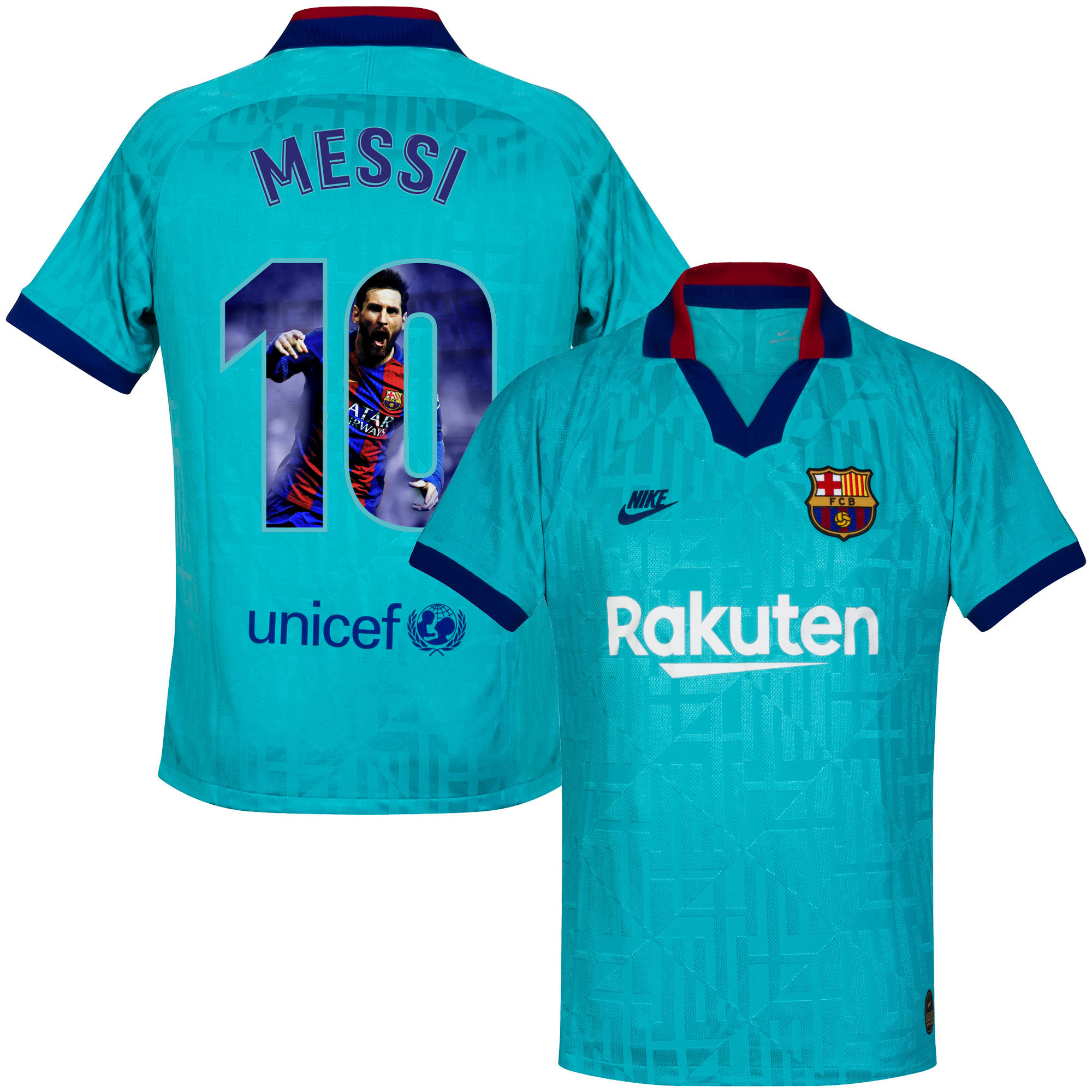 Barcelona - Dres fotbalový - sezóna 2019/20, třetí sada, číslo 10, modrý, Lionel Messi, potisk s obrázkem