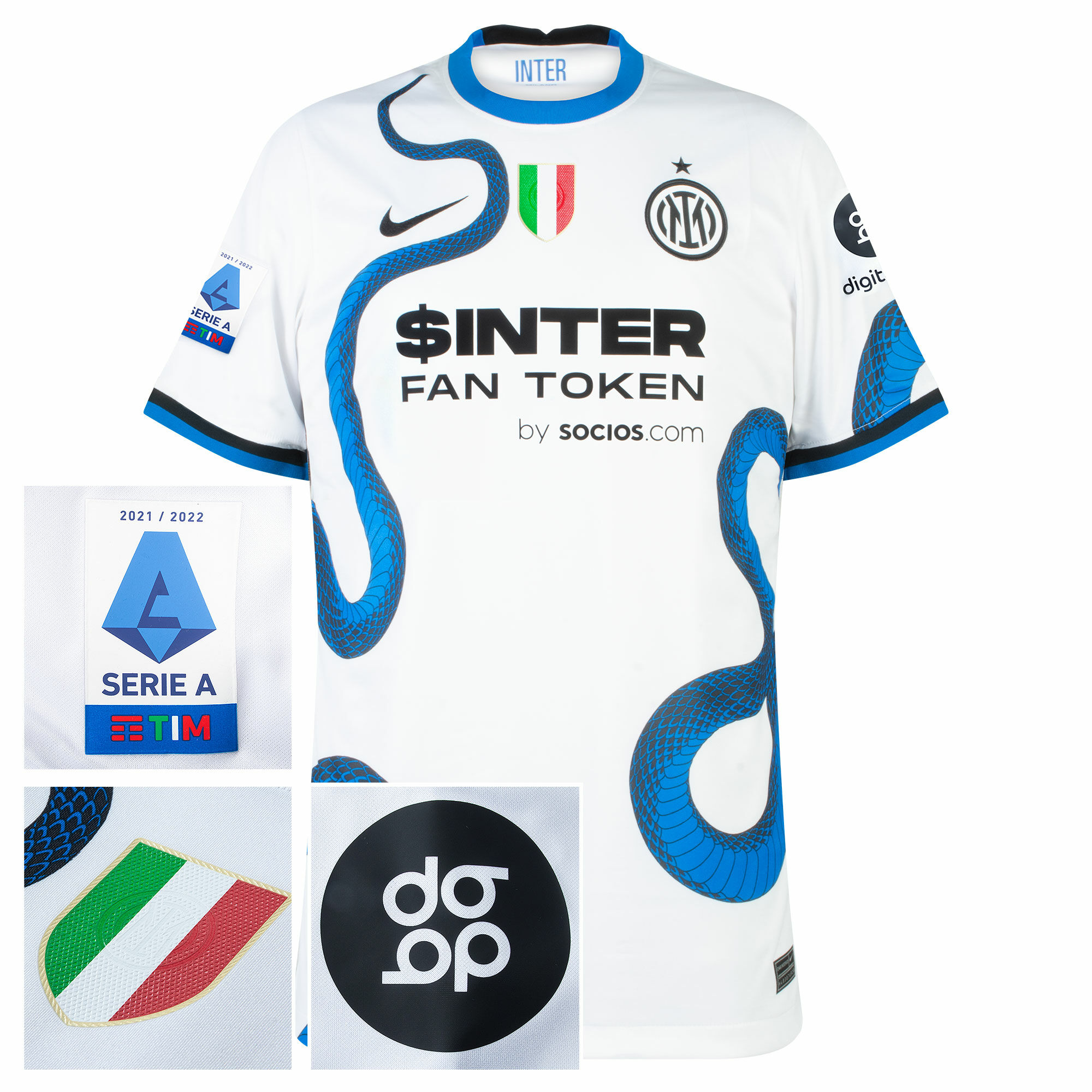 FC Inter Milán - Dres fotbalový - sezóna 2021/22, bílý, Serie A + Scudetto + Digitalbits loga, venkovní