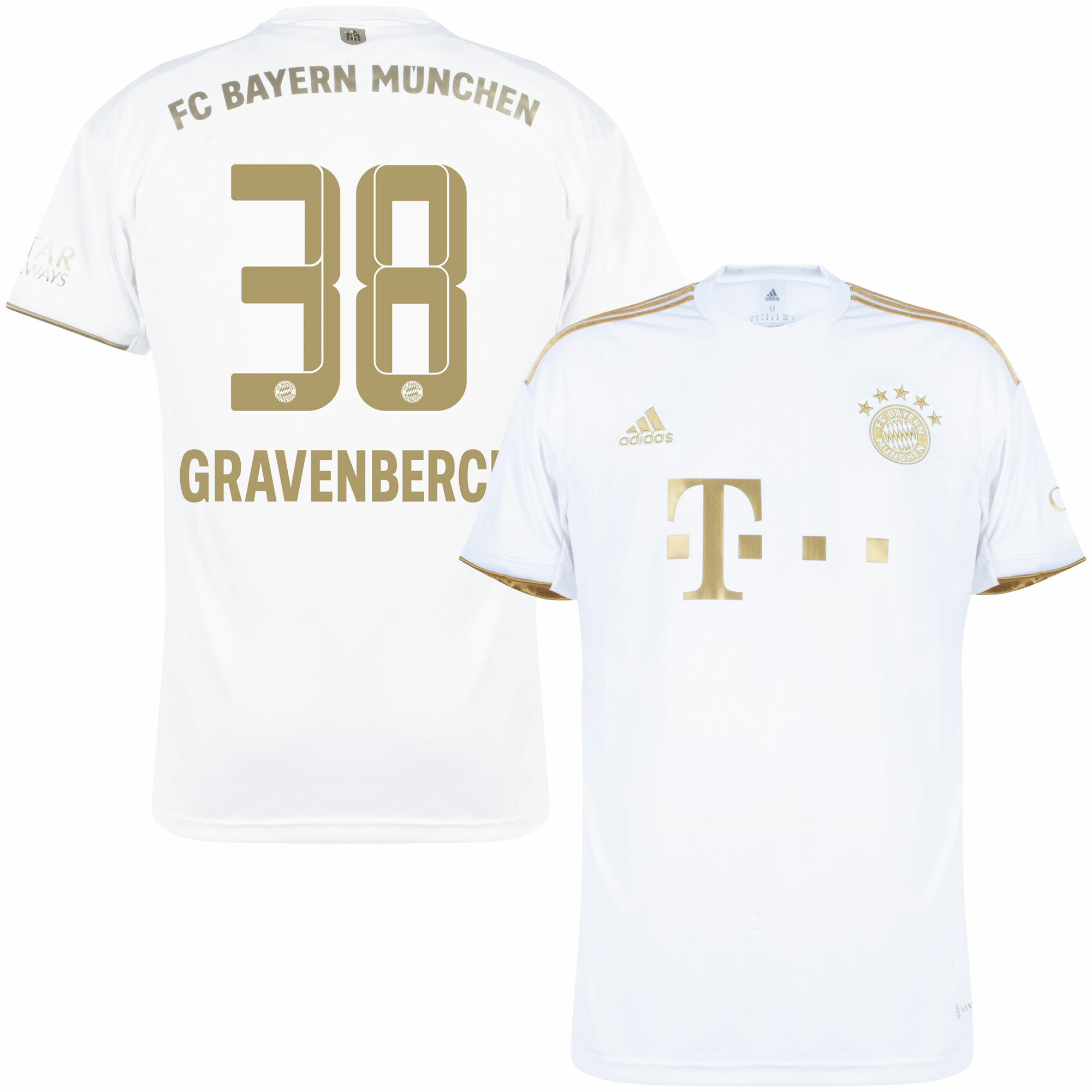 Bayern München - Dres fotbalový - oficiální potisk, číslo 38, bílý, sezóna 2022/23, Ryan Gravenberch, venkovní