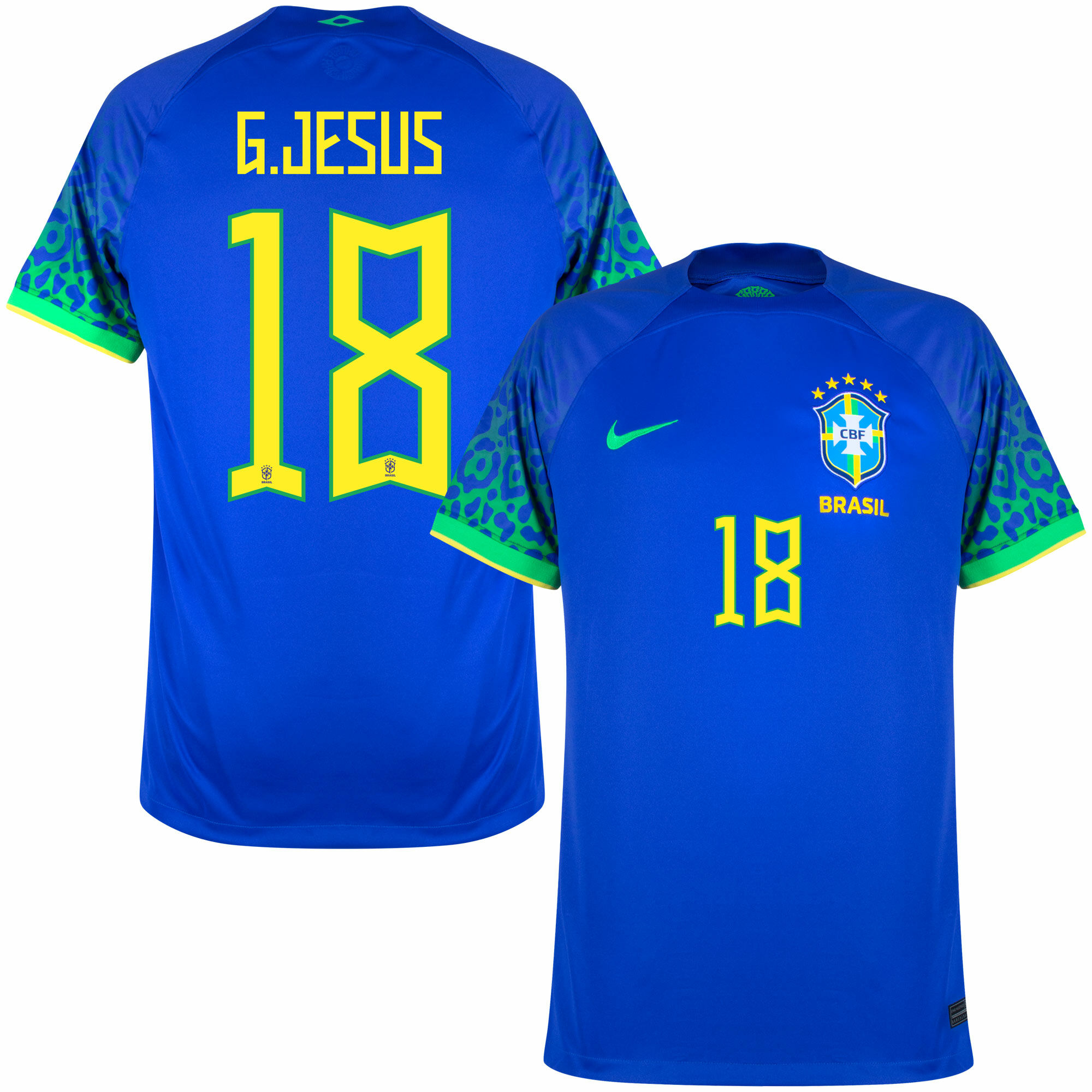Brazílie - Dres fotbalový - Gabriel Jesus, číslo 18, oficiální potisk, sezóna 2022/23, modrý, venkovní