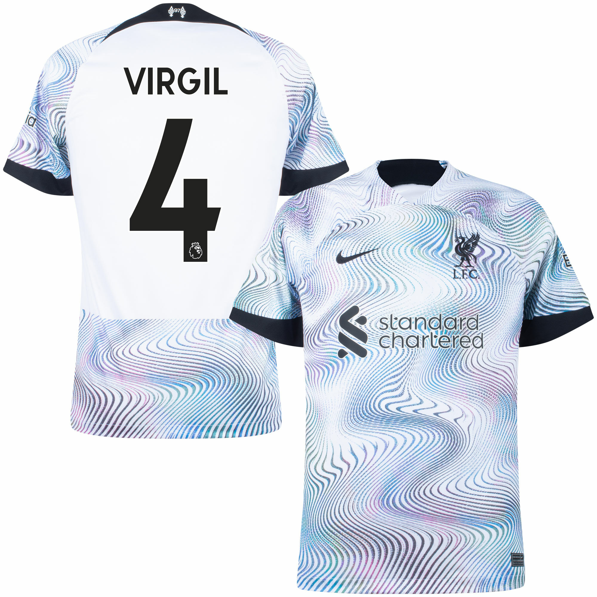 Liverpool - Dres fotbalový - číslo 4, Premier League, bílý, sezóna 2022/23, Virgil van Dijk, venkovní