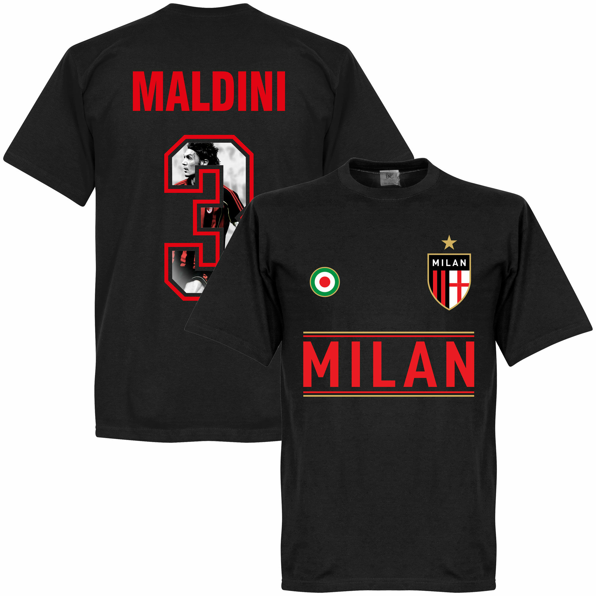 AC Milán - Tričko "Gallery" - Paolo Maldini, číslo 3, černé