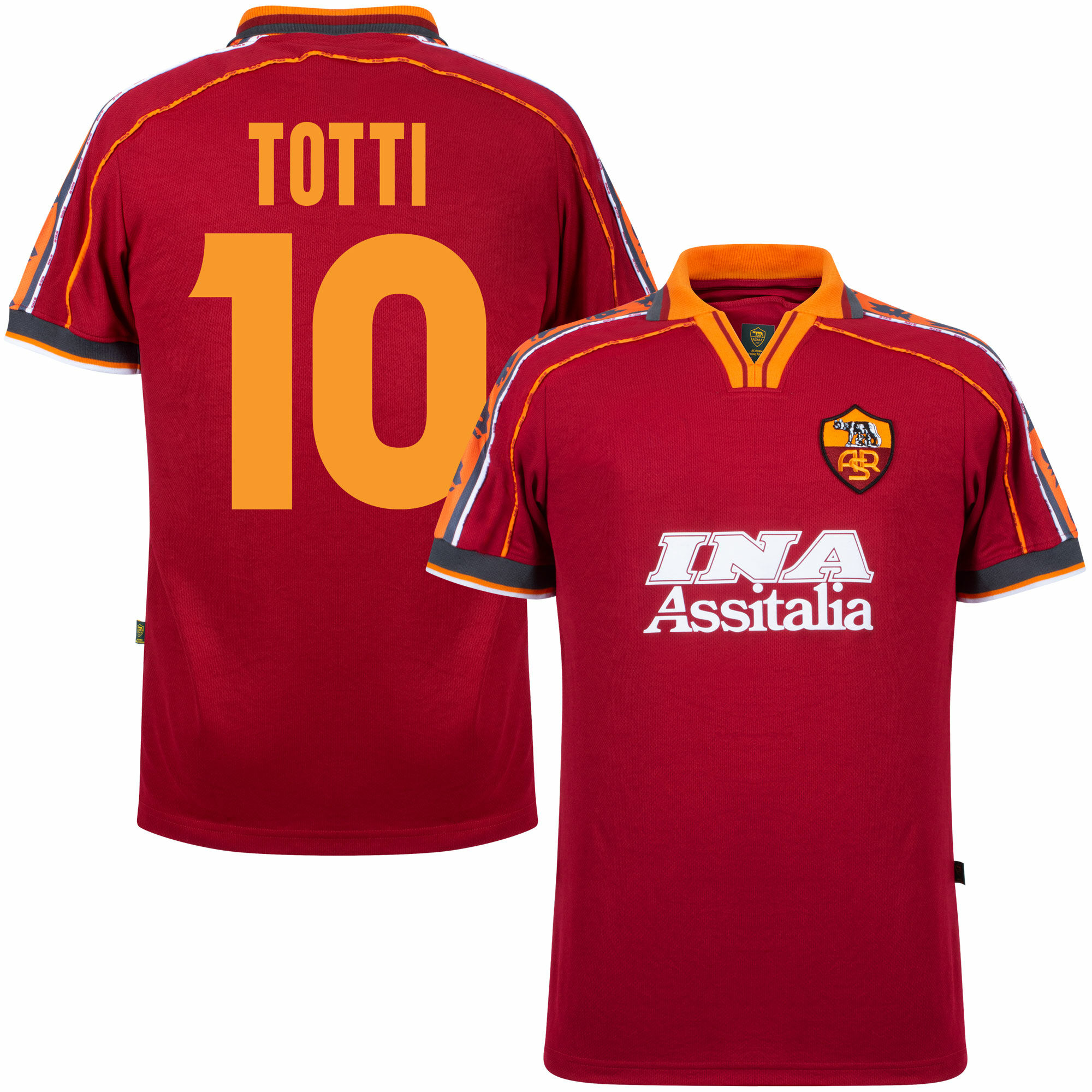 AS Řím - Dres fotbalový - sezóna 1998/99, vínový, číslo 10, domácí, Francesco Totti, retrostyl
