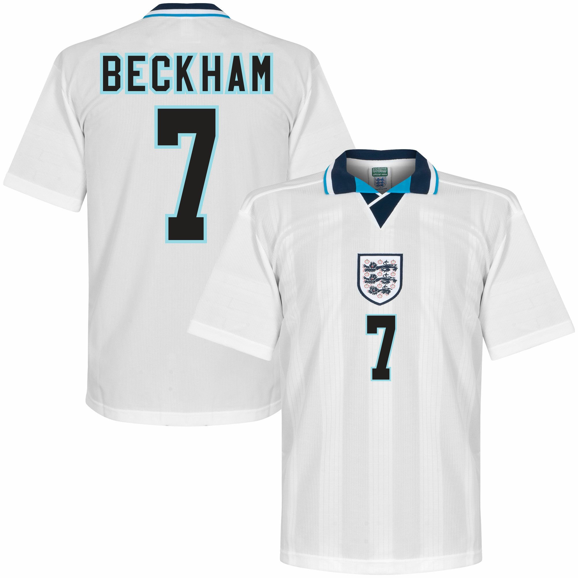 Anglie - Dres fotbalový - bílý, retrostyl, retro potisk, Euro 96, číslo 7, domácí, David Beckham