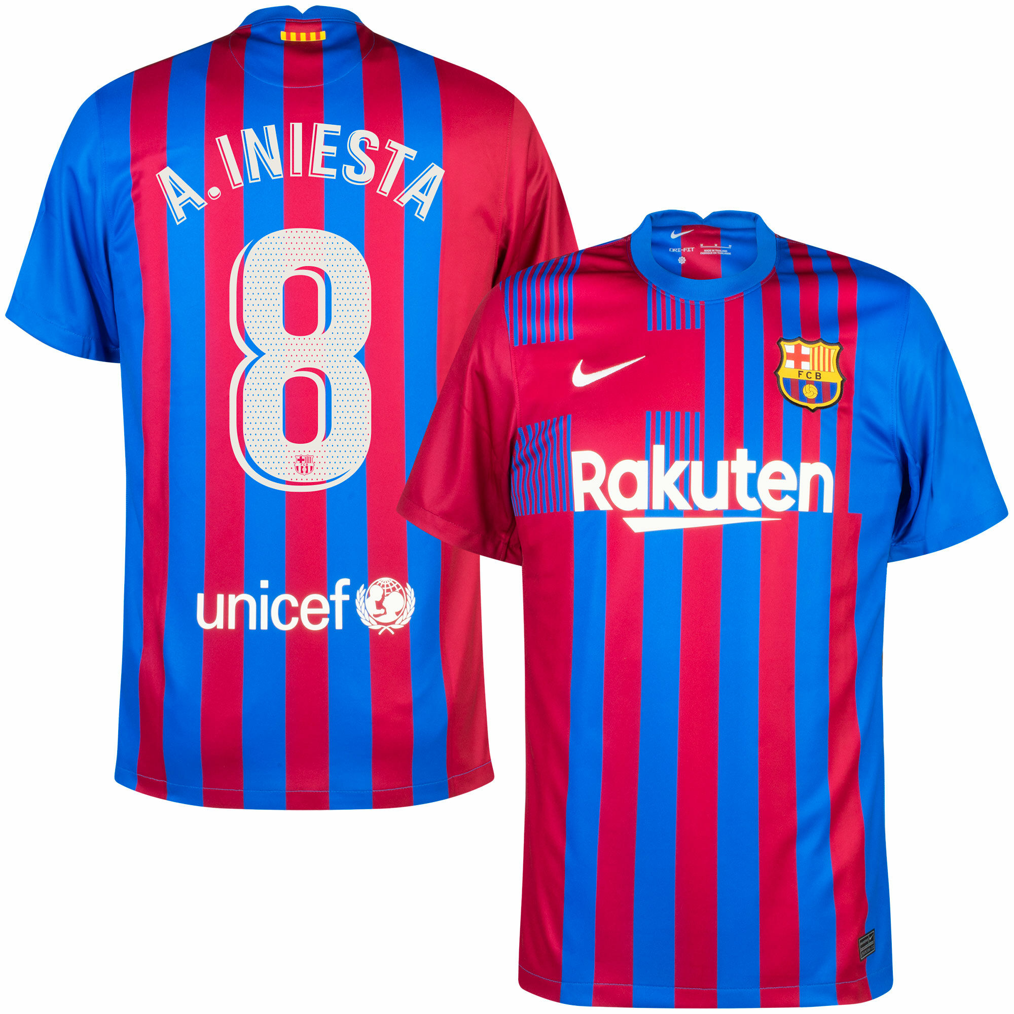 Barcelona - Dres fotbalový - sezóna 2021/22, Andrés Iniesta, oficiální potisk, modročervený, domácí, číslo 8
