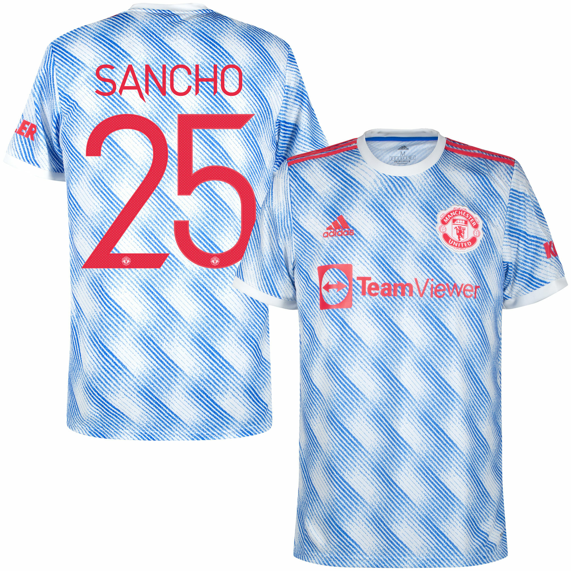 Manchester United - Dres fotbalový - oficiální potisk, sezóna 2021/22, bílý, Jadon Sancho, číslo 25, venkovní