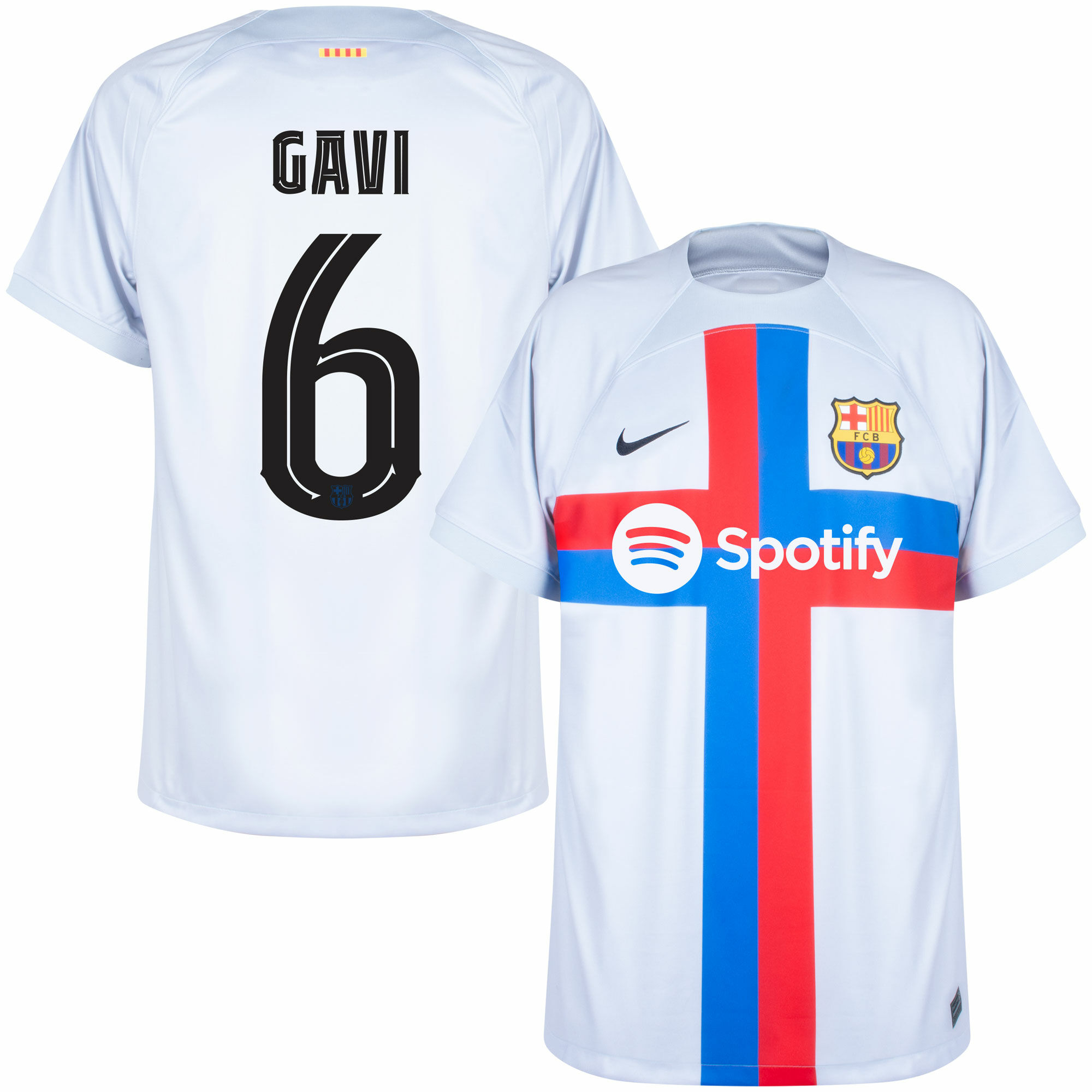 Barcelona - Dres fotbalový - oficiální potisk, Gavi, číslo 6, bílý, sezóna 2022/23, třetí sada