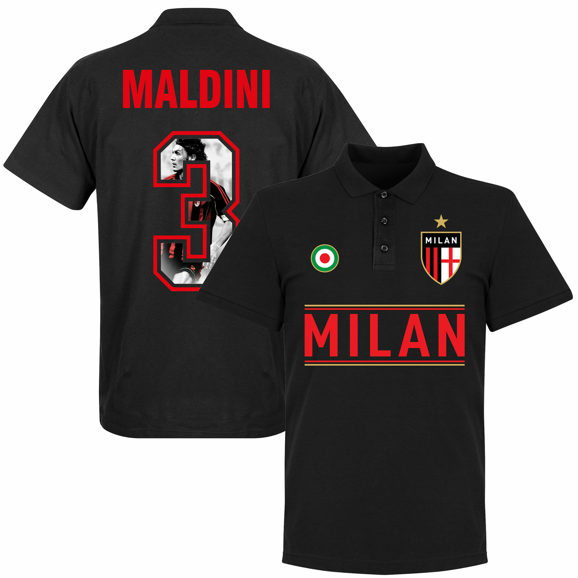 AC Milán - Tričko s límečkem - Paolo Maldini, číslo 3, černé