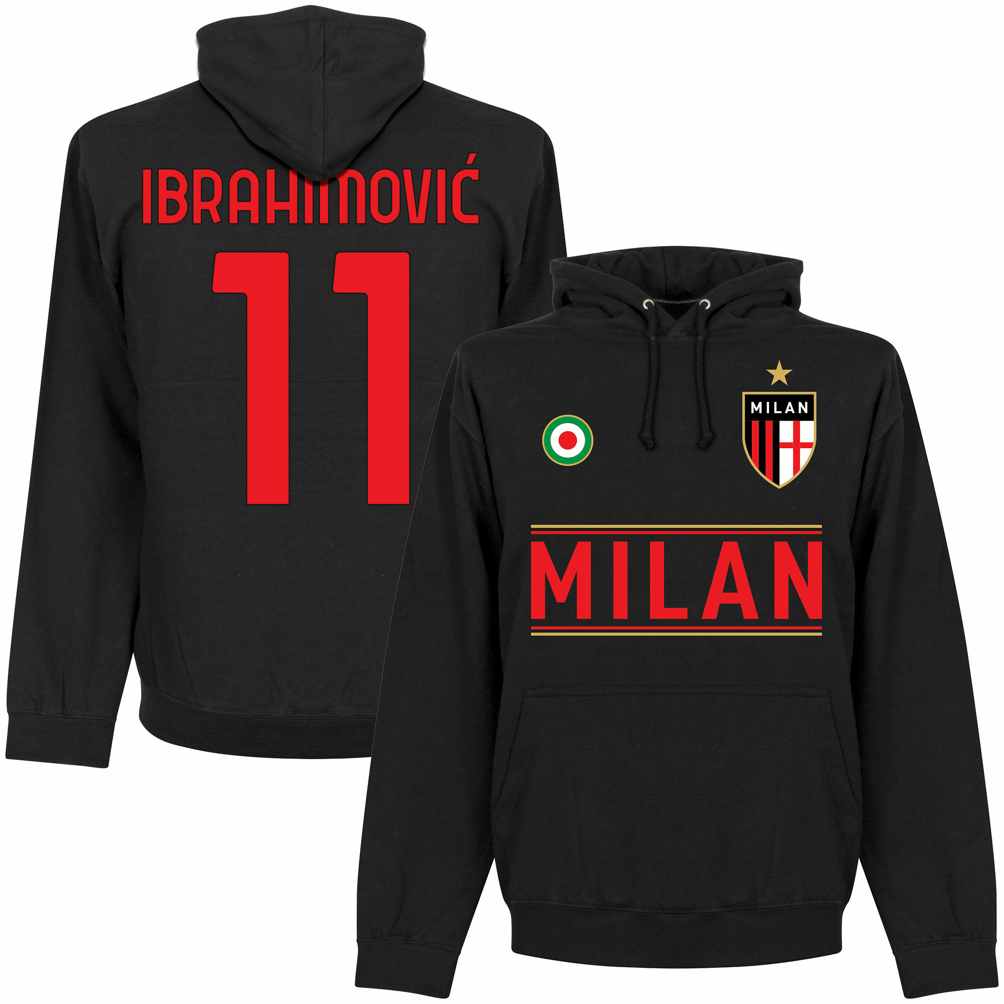 AC Milán - Mikina s kapucí - černá, číslo 11, Zlatan Ibrahimović