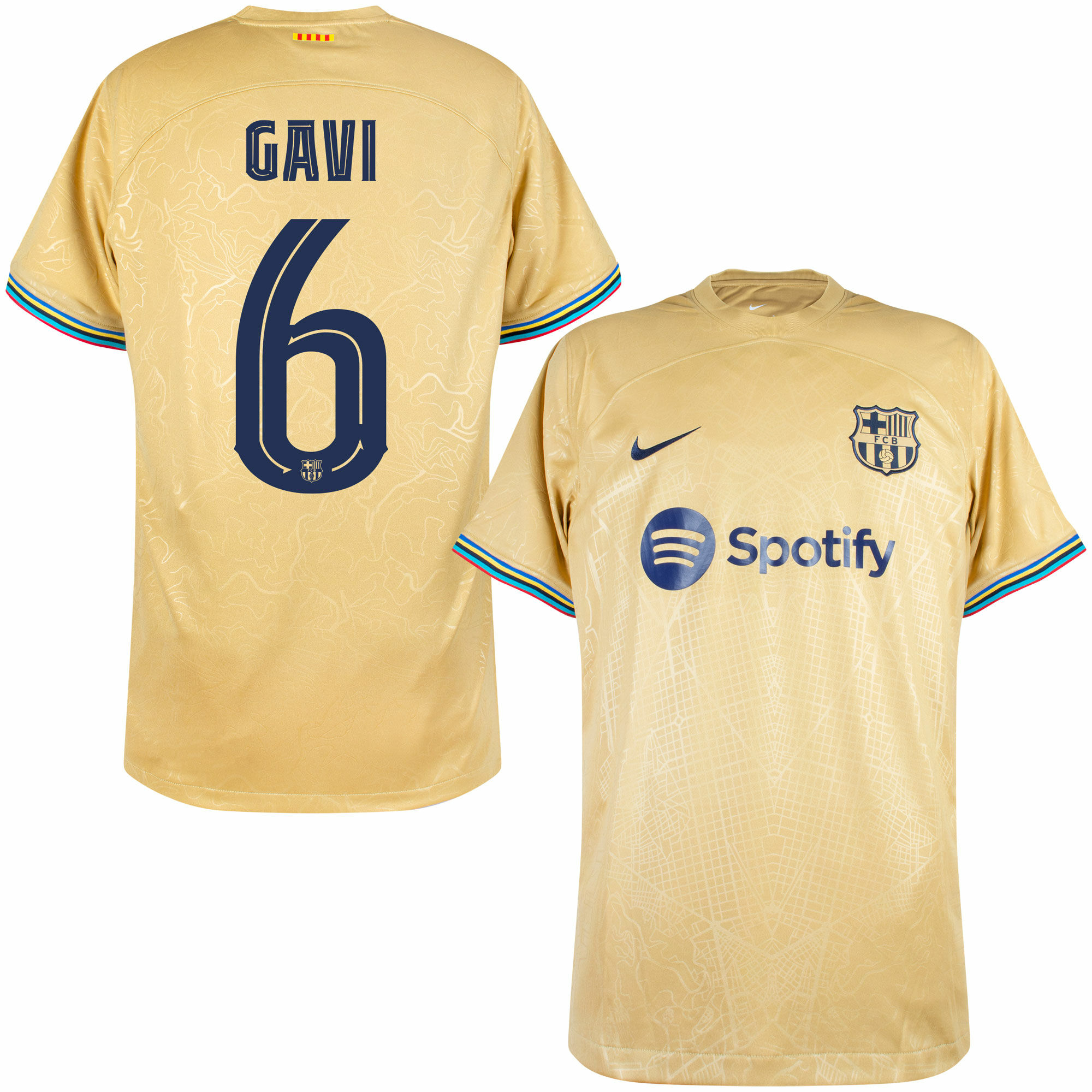 Barcelona - Dres fotbalový - oficiální potisk, žlutý, Gavi, číslo 6, sezóna 2022/23, venkovní