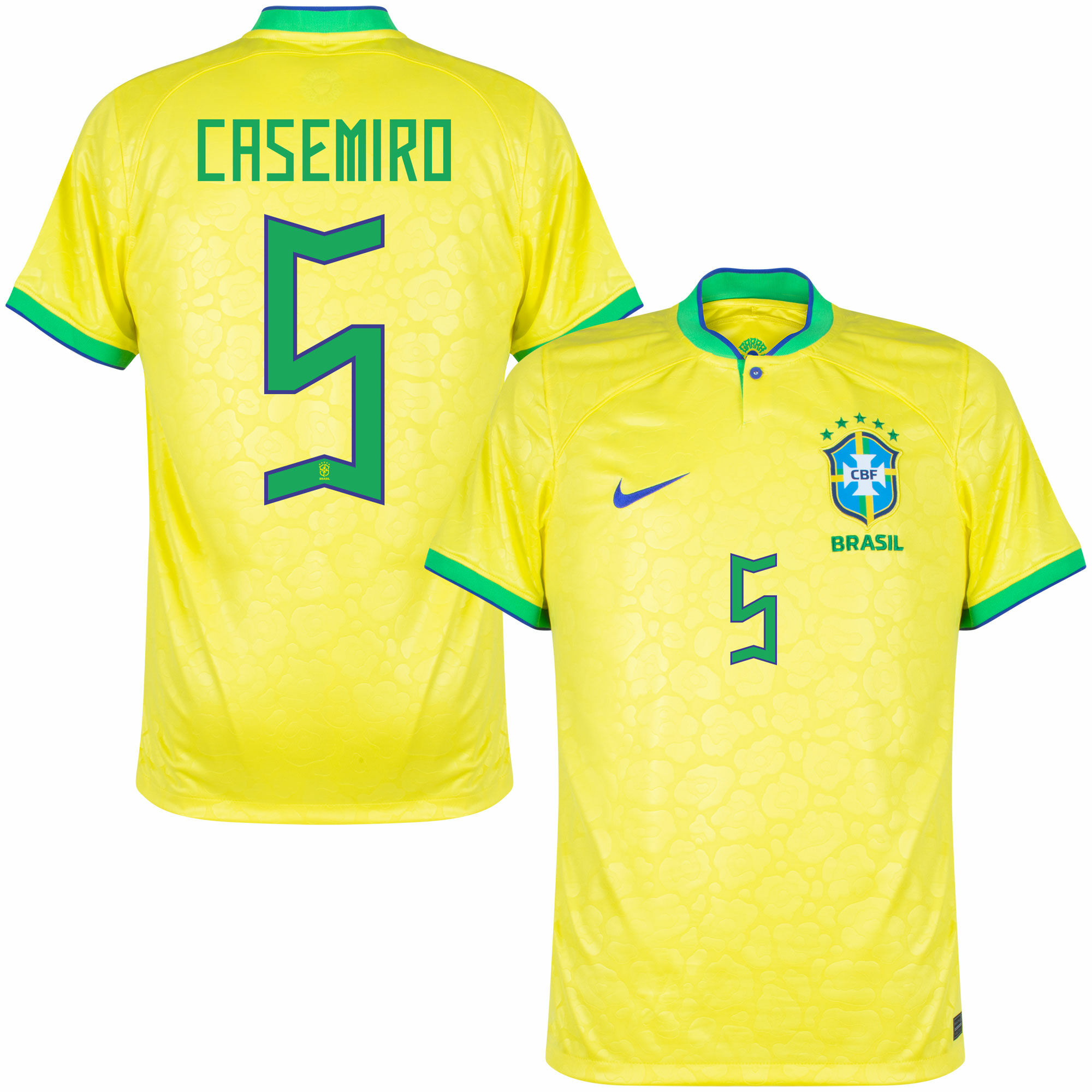 Brazílie - Dres fotbalový - Casemiro, oficiální potisk, žlutý, číslo 5, domácí, sezóna 2022/23