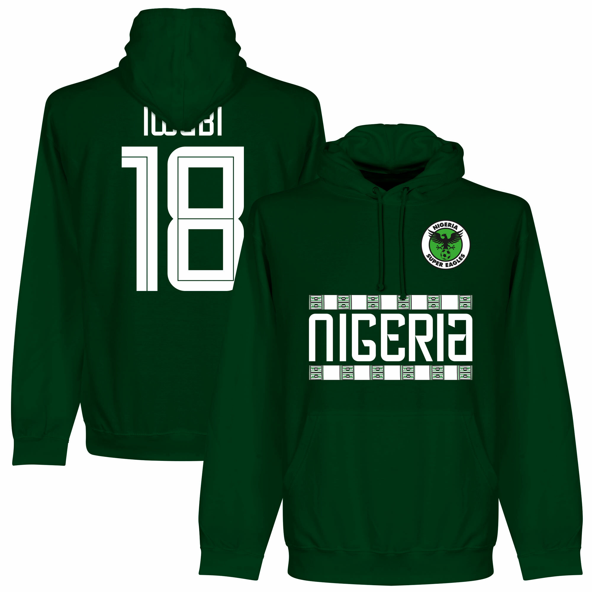 Nigérie - Mikina s kapucí - číslo 18, Alex Iwobi, tmavě zelená