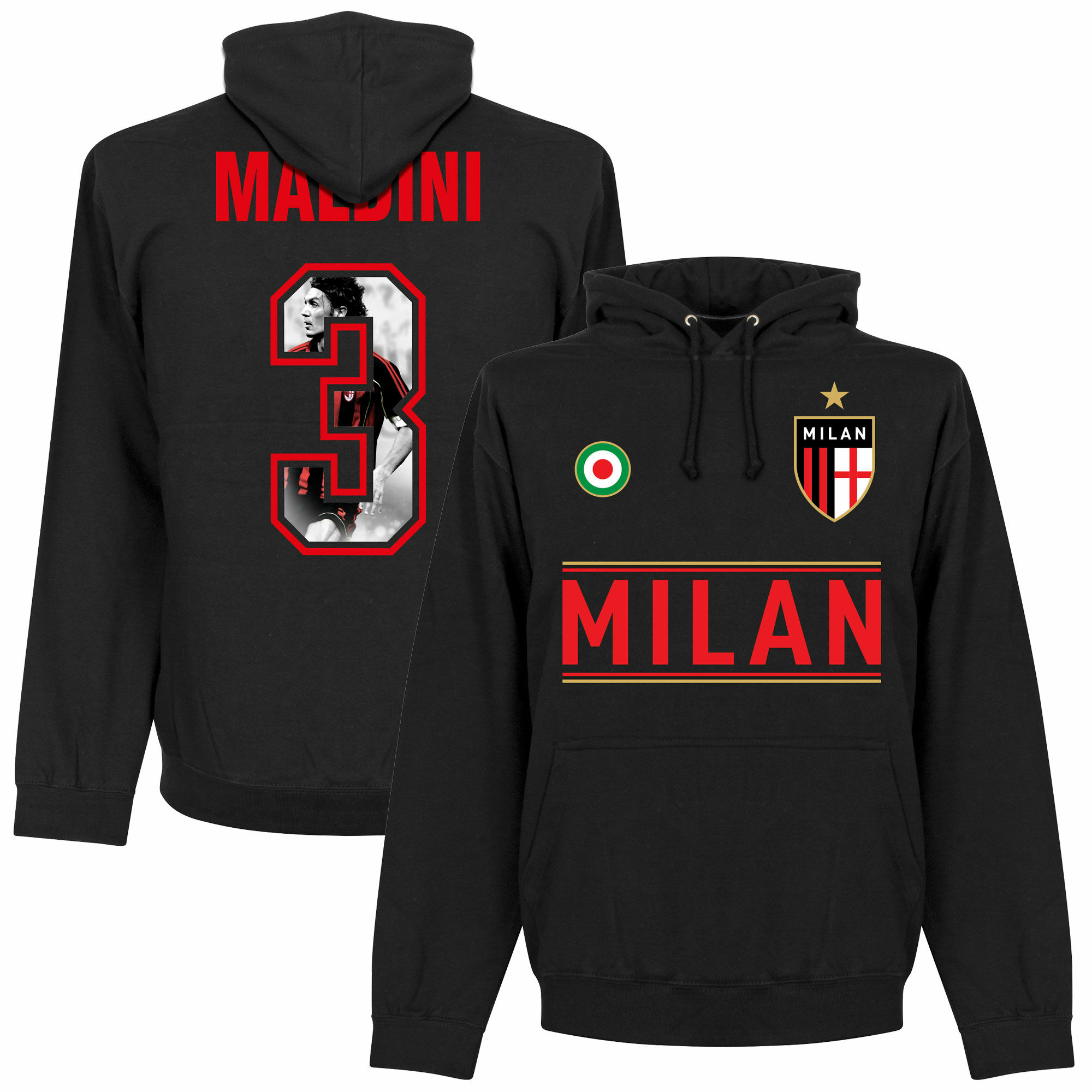 AC Milán - Mikina s kapucí "Gallery" - černá, Paolo Maldini, číslo 3